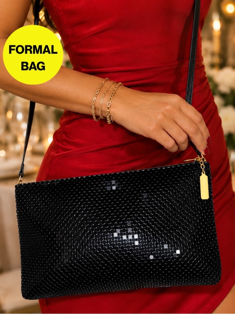 2/for $20 🪩 Black Metal Mesh Sequin Shoulder Bag & Crossbody 5x9”